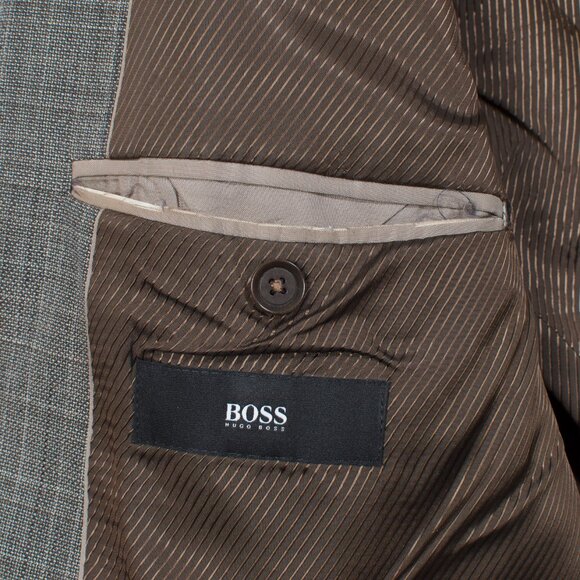 42R Hugo Boss Men's Sport Coat Gray Brown Geometric Pattern Reda Wool Silk - Picture 5 of 9